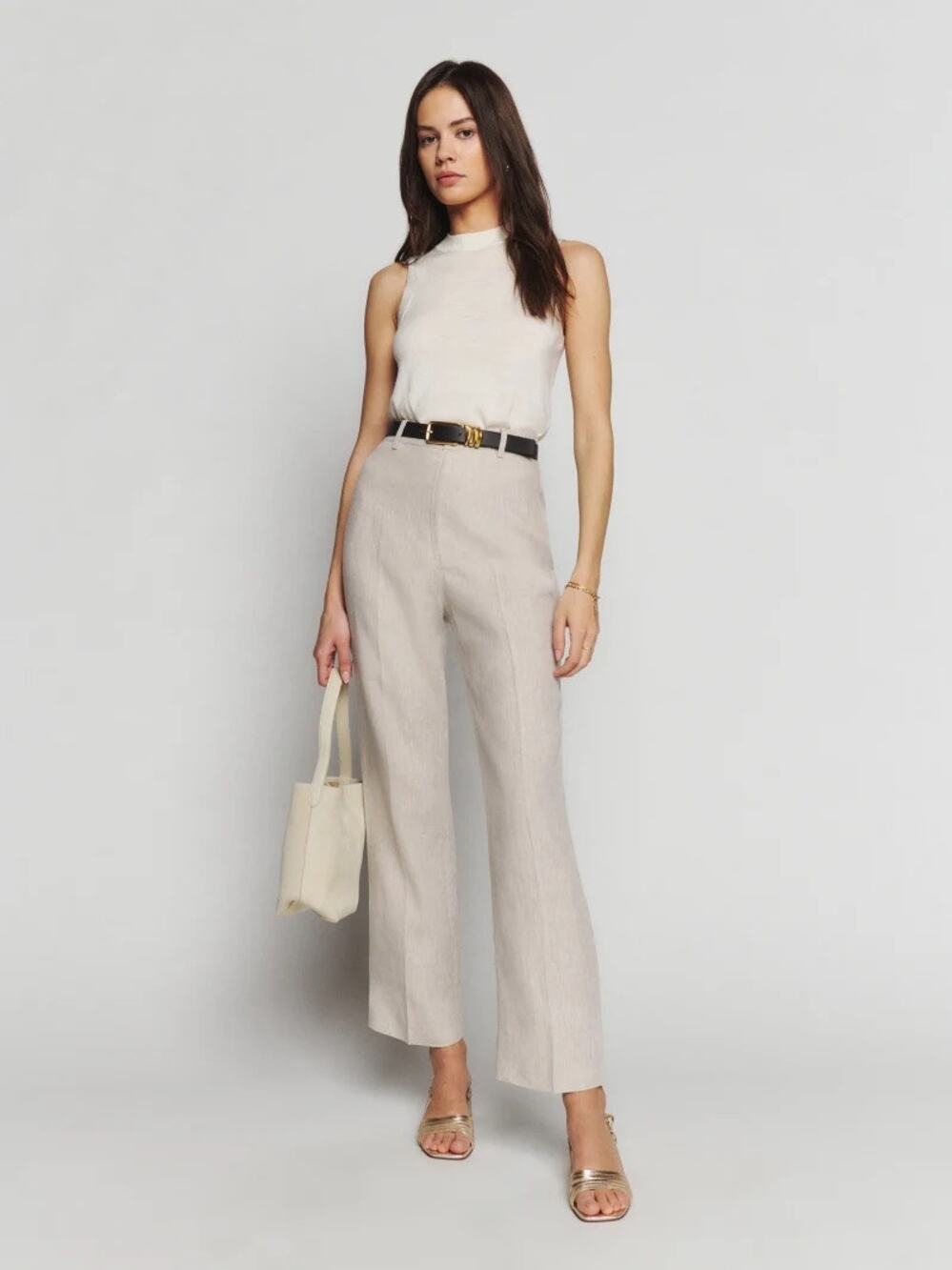 Reformation Freddie Linen Pant - Oatmeal - Size 6